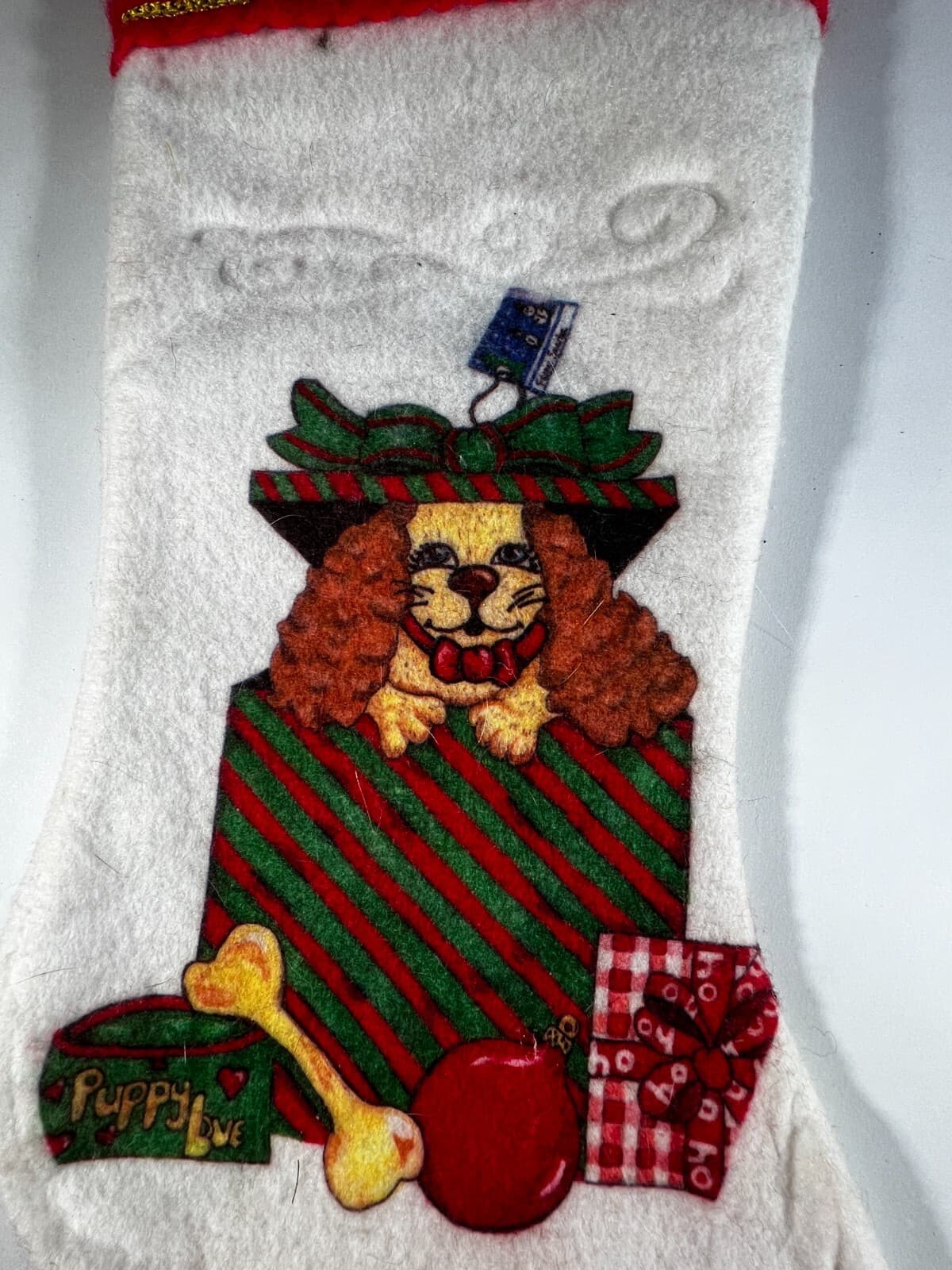 Vintage Felt Morehead Pet Puppy Dog Gift Christmas Stocking White - Thumbnail 4