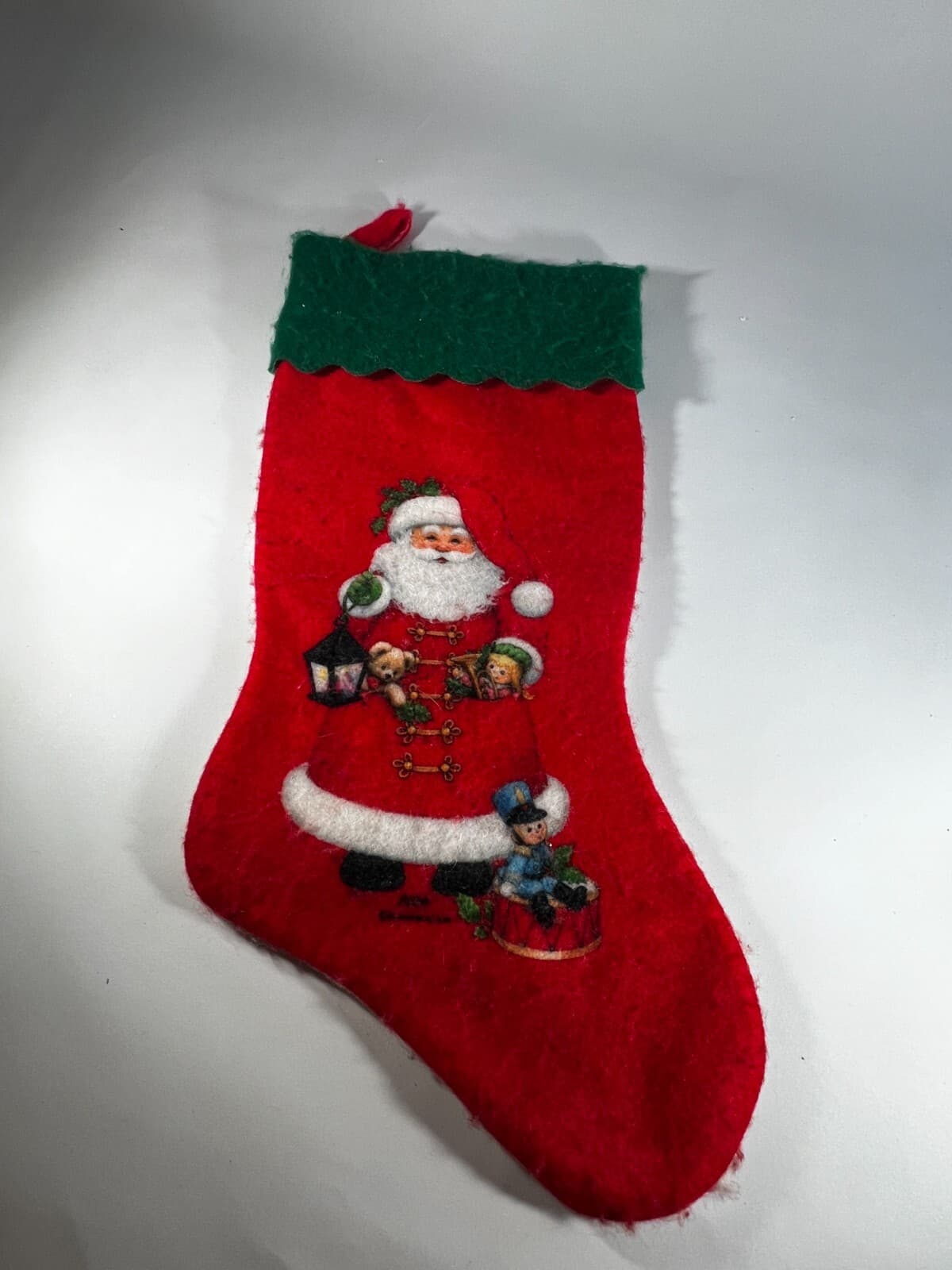 Vintage Morehead Christmas Stocking Felt Santa Claus Teddy Bear Toys Soldier Red