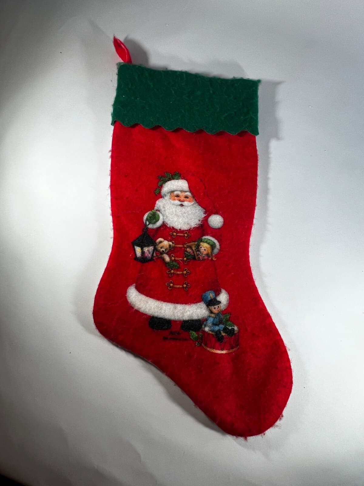 Vintage Morehead Christmas Stocking Felt Santa Claus Teddy Bear Toys Soldier Red - Thumbnail 2