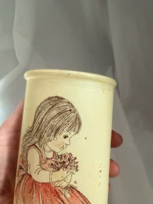 Vintage Glass Sugar Frosted Pillar Candle Holder Girl with Flowers Boho Style - Thumbnail 4