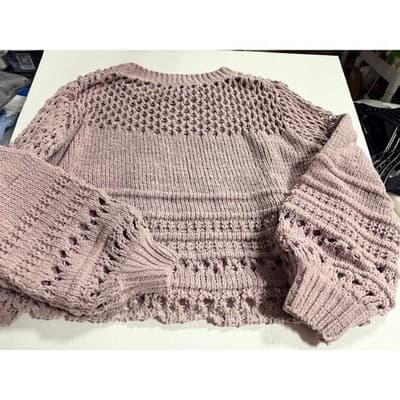 FATE Crochet Sweater Dusty Lilac Oversized BohoTop Pink Size Large Crew Neck - Thumbnail 9