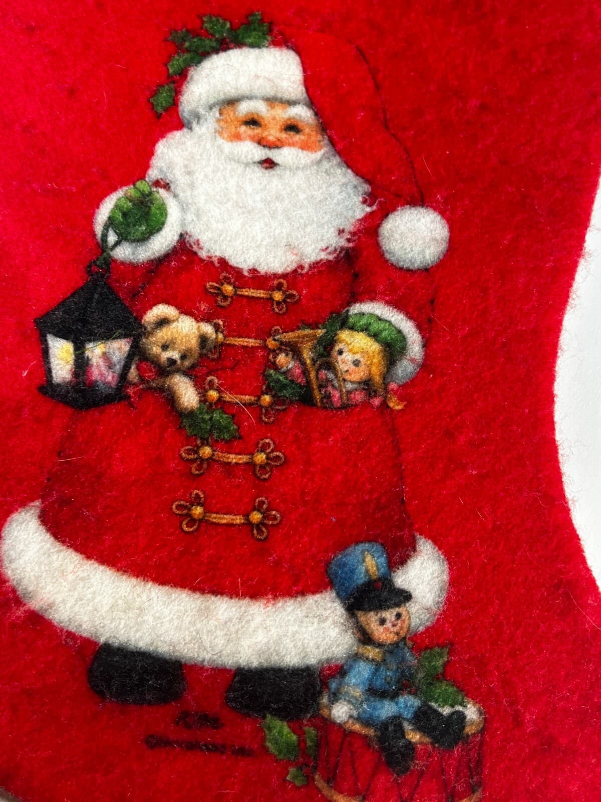 Vintage Morehead Christmas Stocking Felt Santa Claus Teddy Bear Toys Soldier Red - Thumbnail 5