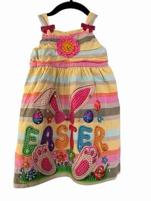 Girls Pastel Striped Easter Bunny Dress Custom Design 1/1 Exclusive Spring - Thumbnail 23