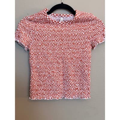 American Eagle Smocked Crop Top Women's Orange Stretch Short Sleeve Small NWT - Thumbnail 3