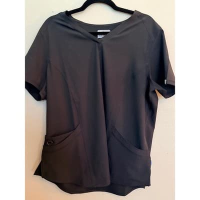 Elements Women's V Neckline Double Pocket Pull On Scrub Top Black Petite XL - Thumbnail 3