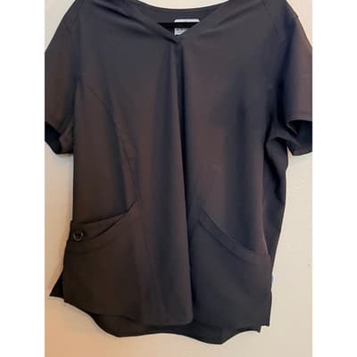 Elements Women's V Neckline Double Pocket Pull On Scrub Top Black Petite XL - Thumbnail 5