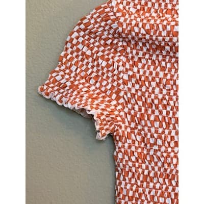 American Eagle Smocked Crop Top Women's Orange Stretch Short Sleeve Small NWT - Thumbnail 20