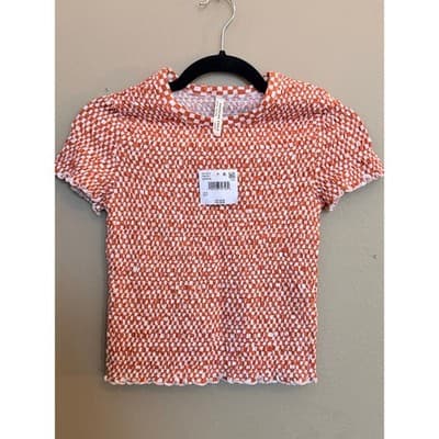 American Eagle Smocked Crop Top Women's Orange Stretch Short Sleeve Small NWT - Thumbnail 12