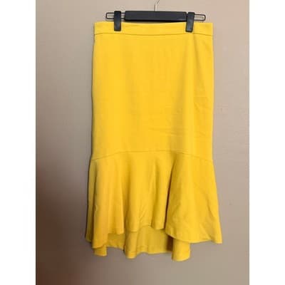 Anne Taylor Doubleweave Ruffle Hem Pencil Style Midi Skirt Yellow Size 6 - Thumbnail 2