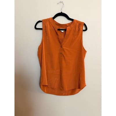 J Crew Women's V Neck Popover Button Front Sleeveless Top Orange Small NWOT - Thumbnail 2