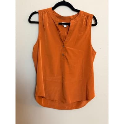 J Crew Women's V Neck Popover Button Front Sleeveless Top Orange Small NWOT - Thumbnail 3