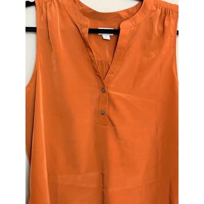 J Crew Women's V Neck Popover Button Front Sleeveless Top Orange Small NWOT - Thumbnail 5