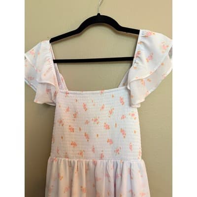 Altar’d State Floral Smocked Mini Dress White Pink Flutter Sleeve M NWOT - Thumbnail 8