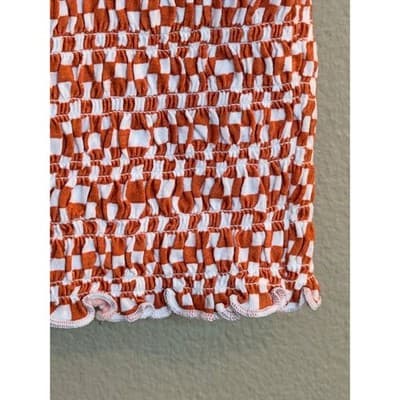 American Eagle Smocked Crop Top Women's Orange Stretch Short Sleeve Small NWT - Thumbnail 6