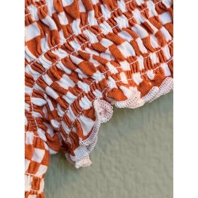 American Eagle Smocked Crop Top Women's Orange Stretch Short Sleeve Small NWT - Thumbnail 7