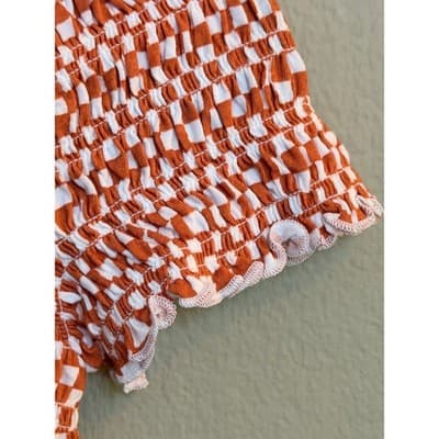American Eagle Smocked Crop Top Women's Orange Stretch Short Sleeve Small NWT - Thumbnail 8