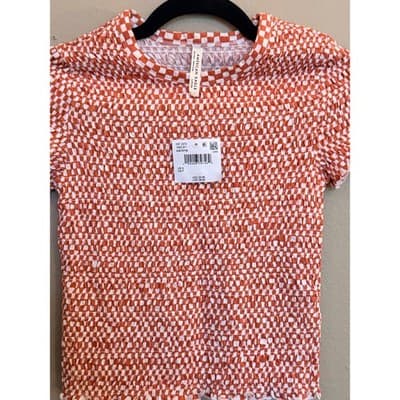 American Eagle Smocked Crop Top Women's Orange Stretch Short Sleeve Small NWT - Thumbnail 13
