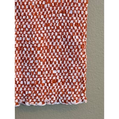American Eagle Smocked Crop Top Women's Orange Stretch Short Sleeve Small NWT - Thumbnail 5