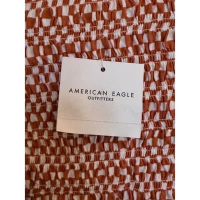 American Eagle Smocked Crop Top Women's Orange Stretch Short Sleeve Small NWT - Thumbnail 17