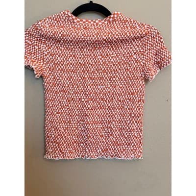 American Eagle Smocked Crop Top Women's Orange Stretch Short Sleeve Small NWT - Thumbnail 19