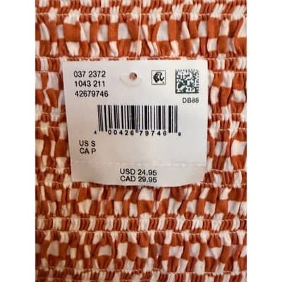 American Eagle Smocked Crop Top Women's Orange Stretch Short Sleeve Small NWT - Thumbnail 16