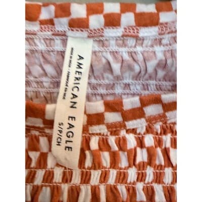 American Eagle Smocked Crop Top Women's Orange Stretch Short Sleeve Small NWT - Thumbnail 15