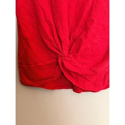 LOFT Twisted Front Knot Blouse Women's Red Short Sleeve Crew Neck Size S NWOT - Thumbnail 3
