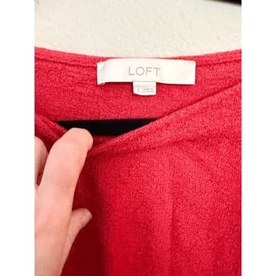 LOFT Twisted Front Knot Blouse Women's Red Short Sleeve Crew Neck Size S NWOT - Thumbnail 4