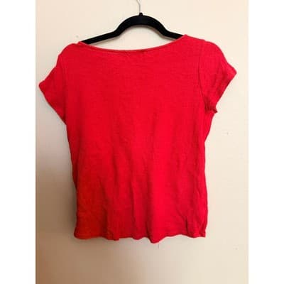 LOFT Twisted Front Knot Blouse Women's Red Short Sleeve Crew Neck Size S NWOT - Thumbnail 7