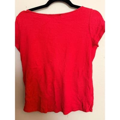 LOFT Twisted Front Knot Blouse Women's Red Short Sleeve Crew Neck Size S NWOT - Thumbnail 8