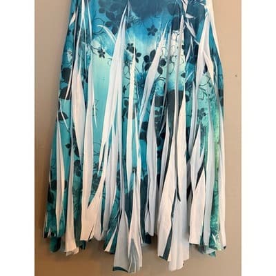 Studio Y Pleated Floral Print Asymmetric Hemline Midi Skirt Blue White Small - Thumbnail 11