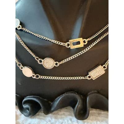 Silver Tone Layered Necklace Geometric Disc Chain Statement Fashion Jewelry - Thumbnail 2