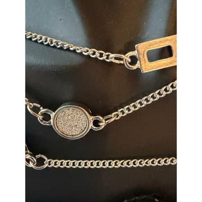 Silver Tone Layered Necklace Geometric Disc Chain Statement Fashion Jewelry - Thumbnail 5