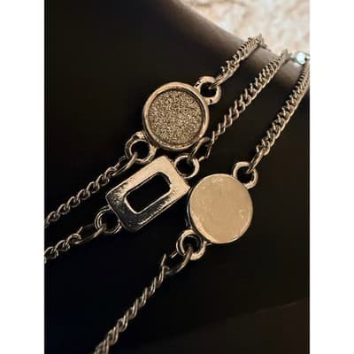 Silver Tone Layered Necklace Geometric Disc Chain Statement Fashion Jewelry - Thumbnail 6