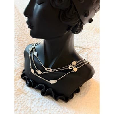 Silver Tone Layered Necklace Geometric Disc Chain Statement Fashion Jewelry - Thumbnail 7