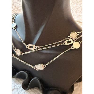 Silver Tone Layered Necklace Geometric Disc Chain Statement Fashion Jewelry - Thumbnail 8