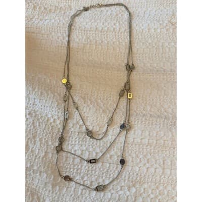 Silver Tone Layered Necklace Geometric Disc Chain Statement Fashion Jewelry - Thumbnail 9