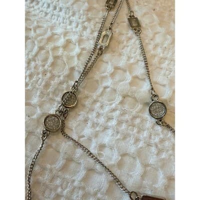 Silver Tone Layered Necklace Geometric Disc Chain Statement Fashion Jewelry - Thumbnail 10