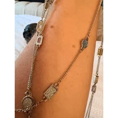 Silver Tone Layered Necklace Geometric Disc Chain Statement Fashion Jewelry - Thumbnail 14