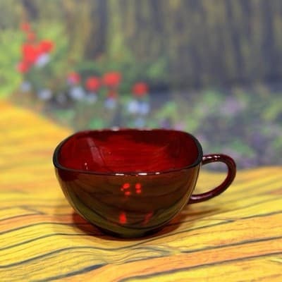 Vintage Fire King Ruby Red Charm 4 Pc Place Setting Plate Bowl Cup Saucer - Thumbnail 4