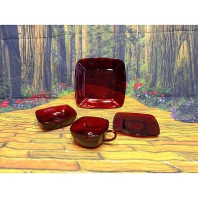 Vintage Fire King Ruby Red Charm 4 Pc Place Setting Plate Bowl Cup Saucer - Thumbnail 5