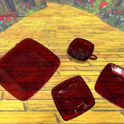 Vintage Fire King Ruby Red Charm 4 Pc Place Setting Plate Bowl Cup Saucer - Thumbnail 15