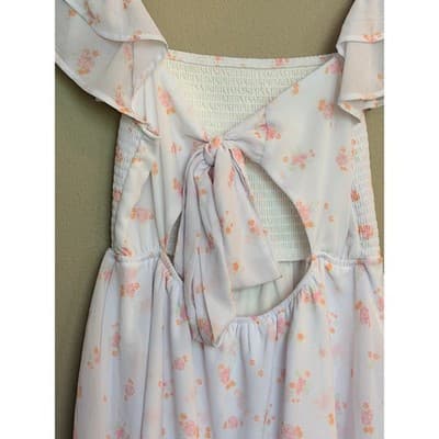 Altar’d State Floral Smocked Mini Dress White Pink Flutter Sleeve M NWOT - Thumbnail 11