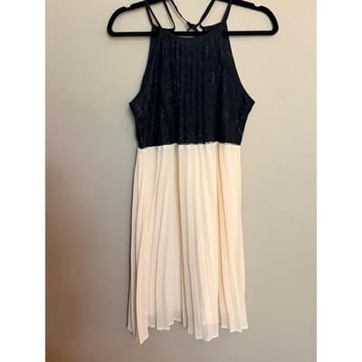 Forever 21 Lace Chiffon Pleated Dress Black White XS Sleeveless NWOT - Thumbnail 14