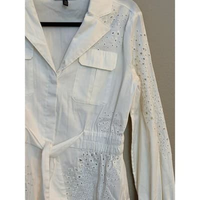 White House Black Market Tie-Waist Embroidered Poplin Shirt White XS NWOT - Thumbnail 4