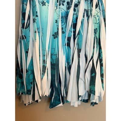 Studio Y Pleated Floral Print Asymmetric Hemline Midi Skirt Blue White Small - Thumbnail 3