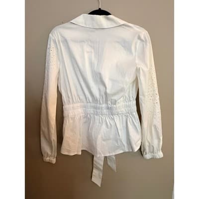 White House Black Market Tie-Waist Embroidered Poplin Shirt White XS NWOT - Thumbnail 13