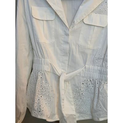 White House Black Market Tie-Waist Embroidered Poplin Shirt White XS NWOT - Thumbnail 5