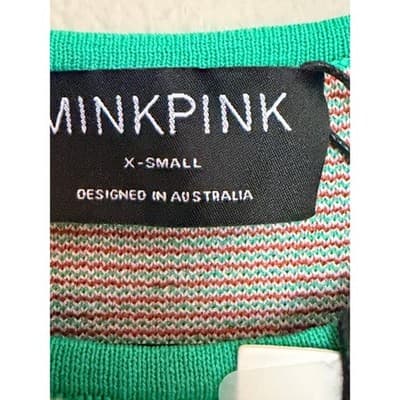 MINKPINK Sierra Knit Summer Sweater Fitted Mini Dress Green Pink XS NWT - Thumbnail 9