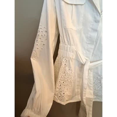 White House Black Market Tie-Waist Embroidered Poplin Shirt White XS NWOT - Thumbnail 9